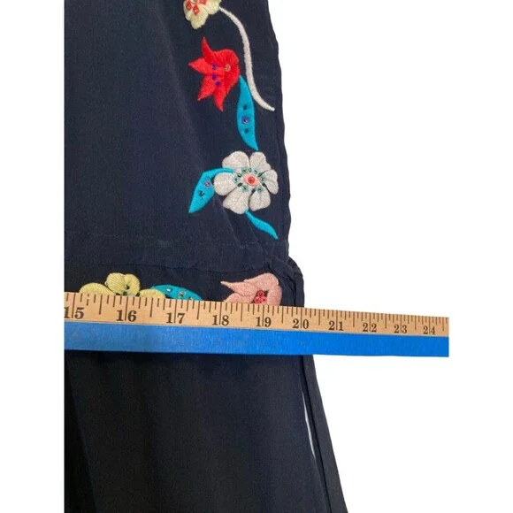 Calypso St. Barth Rodru Floral Embroidered Maxi Silk Dress Handkerchief Hem XL - Picture 9 of 15